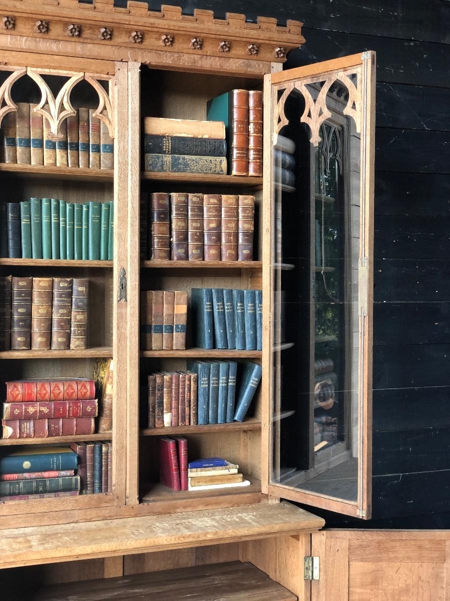 Bleached oak Gothic bookcase 